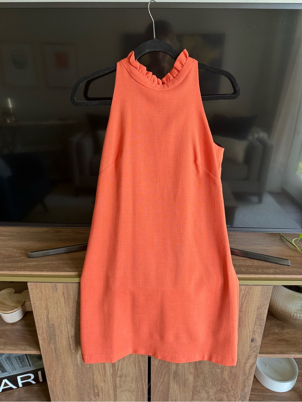 Vince Camuto Coral Halter Shift Dress with Ruffle Collar